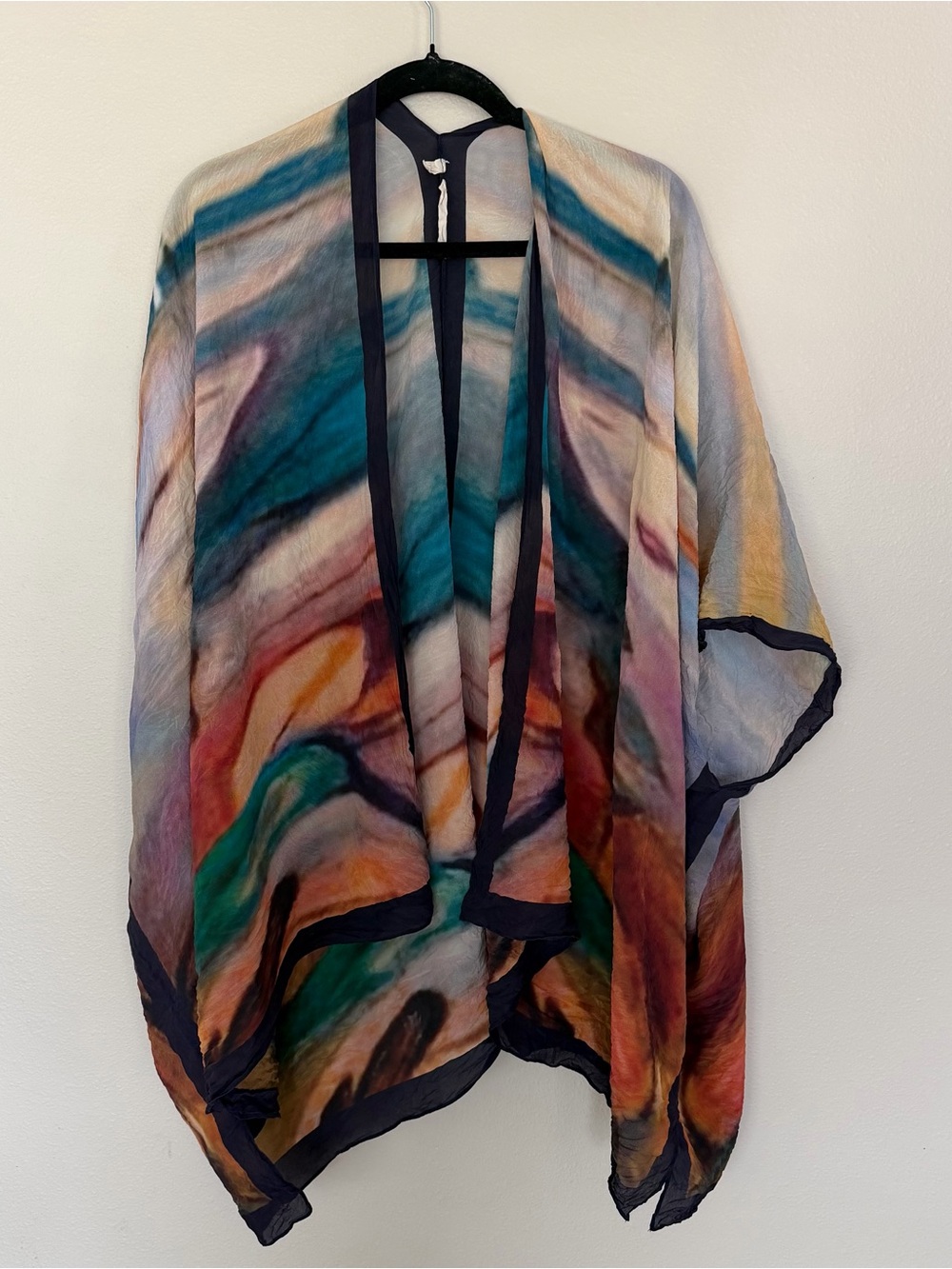 Soft Surroundings 100% Silk Multicolor Watercolor Open-Front Kimono